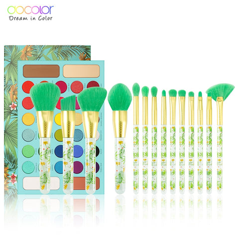 Docolor 14pcs Makeup Brushes Set and 34 Color Matte Shimmer Eyeshadow Palette Make up Palette Professional Tropical Collection