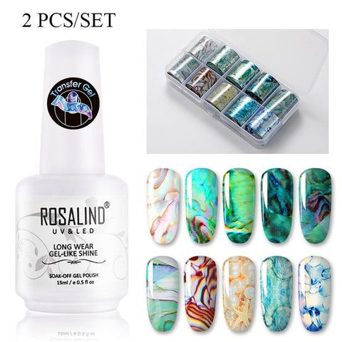 ROSALIND Transfer Gel Nail Polish Kit Need Tranfer Sticker For Manicure Nail art Set Gel lacquer Base top Coat Varnishes