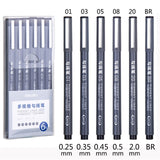 6Pcs/Set Waterproof Sketch Pigment Fine Liner Pen Needle Drawing Pen Professional Art Marker Micron Pen School Office Stationery