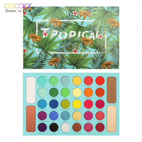 Docolor 14pcs Makeup Brushes Set and 34 Color Matte Shimmer Eyeshadow Palette Make up Palette Professional Tropical Collection