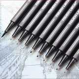 10Pcs/set Pigment Liner Micron Ink Marker Pen Based Brush Markers Different Tip Black Fineliner Sketching Drawing Pens Stationer