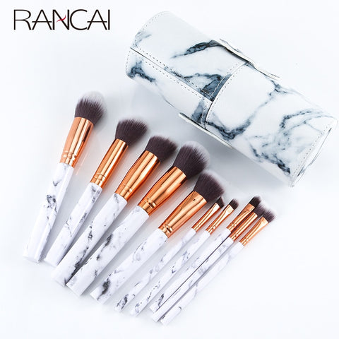 Professional 10pcs Marble Makeup Brushes Set Soft Foundation Powder Eyeshadow Brush Beauty Marble Make Up Tools with Cylinder