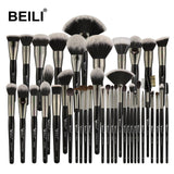 BEILI Luxury Black 2-40pcs Makeup Brushes Set Professional make up brushes set  Natural hair Powder Foundation Contour Fan