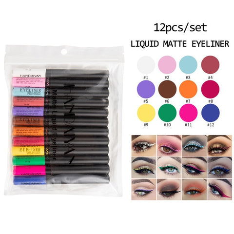 HANDAIYAN 12 Colors/pack Matte Color Eyeliner Kit Makeup Waterproof Colorful Eye Liner Pen Eyes Make up Cosmetics Eyeliners Set