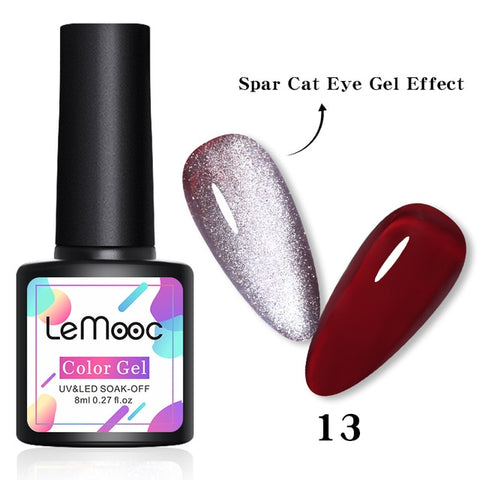 LEMOOC Spar Cat Eye Gel Soak Off Shining Chameleon Lacquers Glitter Bright Silver UV Gel Polish Magnetic Nail Art Varnishes