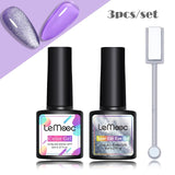 LEMOOC Spar Cat Eye Gel Soak Off Shining Chameleon Lacquers Glitter Bright Silver UV Gel Polish Magnetic Nail Art Varnishes