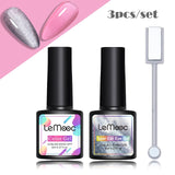 LEMOOC Spar Cat Eye Gel Soak Off Shining Chameleon Lacquers Glitter Bright Silver UV Gel Polish Magnetic Nail Art Varnishes