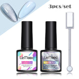 LEMOOC Spar Cat Eye Gel Soak Off Shining Chameleon Lacquers Glitter Bright Silver UV Gel Polish Magnetic Nail Art Varnishes