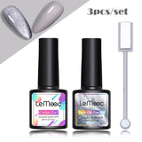 LEMOOC Spar Cat Eye Gel Soak Off Shining Chameleon Lacquers Glitter Bright Silver UV Gel Polish Magnetic Nail Art Varnishes