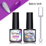 LEMOOC Spar Cat Eye Gel Soak Off Shining Chameleon Lacquers Glitter Bright Silver UV Gel Polish Magnetic Nail Art Varnishes