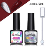 LEMOOC Spar Cat Eye Gel Soak Off Shining Chameleon Lacquers Glitter Bright Silver UV Gel Polish Magnetic Nail Art Varnishes