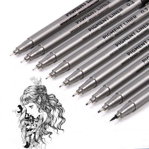 9Pcs/set Pigment Liner Micron Ink Marker Pen For Drawing Sketch Manga Micron Liner Calligraphy Brush Hook Line Pens Art Supplies