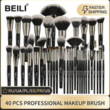 BEILI Luxury Black 2-40pcs Makeup Brushes Set Professional make up brushes set  Natural hair Powder Foundation Contour Fan