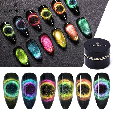 BORN PRETTY 9D Chameleon Cat Eye Nail Gel, Magnetic Soak Off UV Gel Nail Polish, Romantic Shining Gel Lacquers, 5ml Black Base