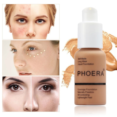PHOERA Perfect Beauty New 30ml Foundation Soft Matte Long Wear Oil Control Concealer Liquid Foundation Cream Fashion Makeup