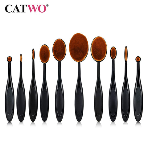 CATWO 5/10pcs Toothbrush Type Makeup Brushes Set Soft Oval Cosmetic Make Up Brush Blush Face Powder Foundation Brush Makeup Tool