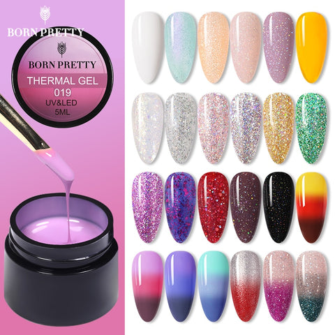 BORN PRETTY 5ml Gel Nail Polish Solid Glitter Thermal Color Changing Gel Varnish 24 Colors Soak Off Gel Need Base Coat  Top Coat