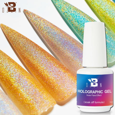 Bozlin 36 Colors Holographic Gel Soak Off LED/UV Gel Nail Polish 15ML Super Shinny Gel Polish Manicure Nail Art Tools Lacquers