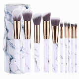 Professional 10pcs Marble Makeup Brushes Set Soft Foundation Powder Eyeshadow Brush Beauty Marble Make Up Tools with Cylinder