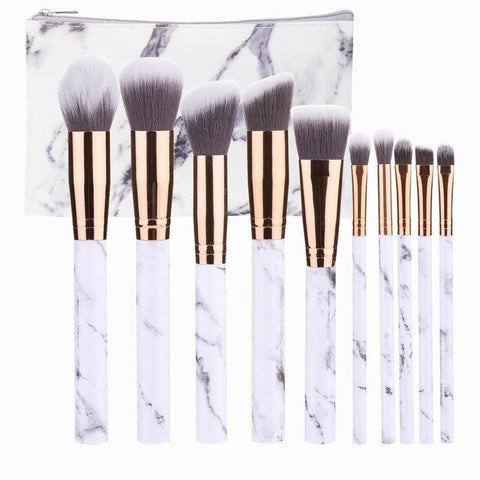 Professional 10pcs Marble Makeup Brushes Set Soft Foundation Powder Eyeshadow Brush Beauty Marble Make Up Tools with Cylinder