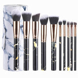 Professional 10pcs Marble Makeup Brushes Set Soft Foundation Powder Eyeshadow Brush Beauty Marble Make Up Tools with Cylinder