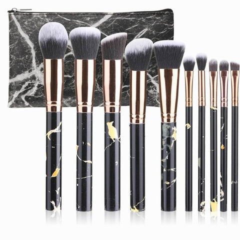 Professional 10pcs Marble Makeup Brushes Set Soft Foundation Powder Eyeshadow Brush Beauty Marble Make Up Tools with Cylinder