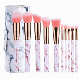 Professional 10pcs Marble Makeup Brushes Set Soft Foundation Powder Eyeshadow Brush Beauty Marble Make Up Tools with Cylinder